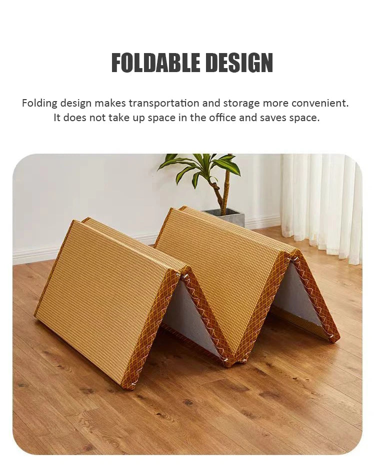 Foldable Tatami Meditation Mattress – Hard 3E Coconut Palm Core | Rattan Yoga Pad & Floor Bed
