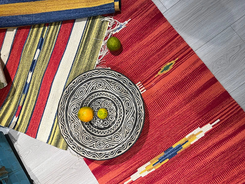Handwoven Cotton Yoga & Meditation Mat – Extra-Long Foldable Geometric Pattern Rug