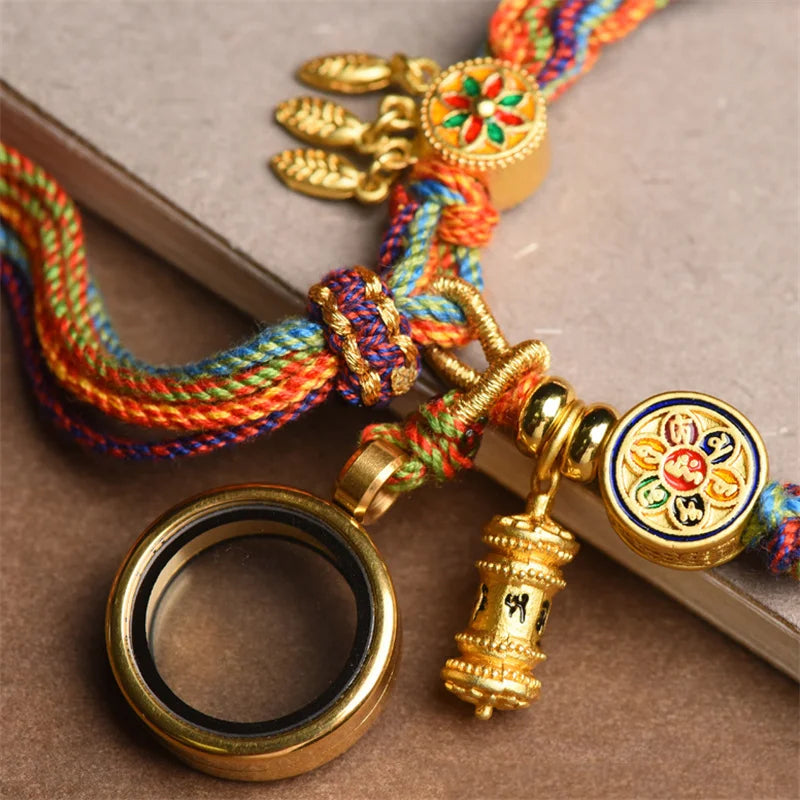 Hand-woven Tibetan Style Bracelet – Green Tara & Five Blessings Amulet