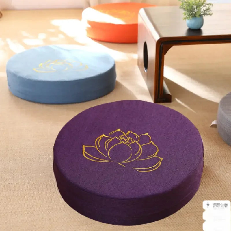 Round Linen Meditation Cushion – 40 cm Yoga & Floor Pillow