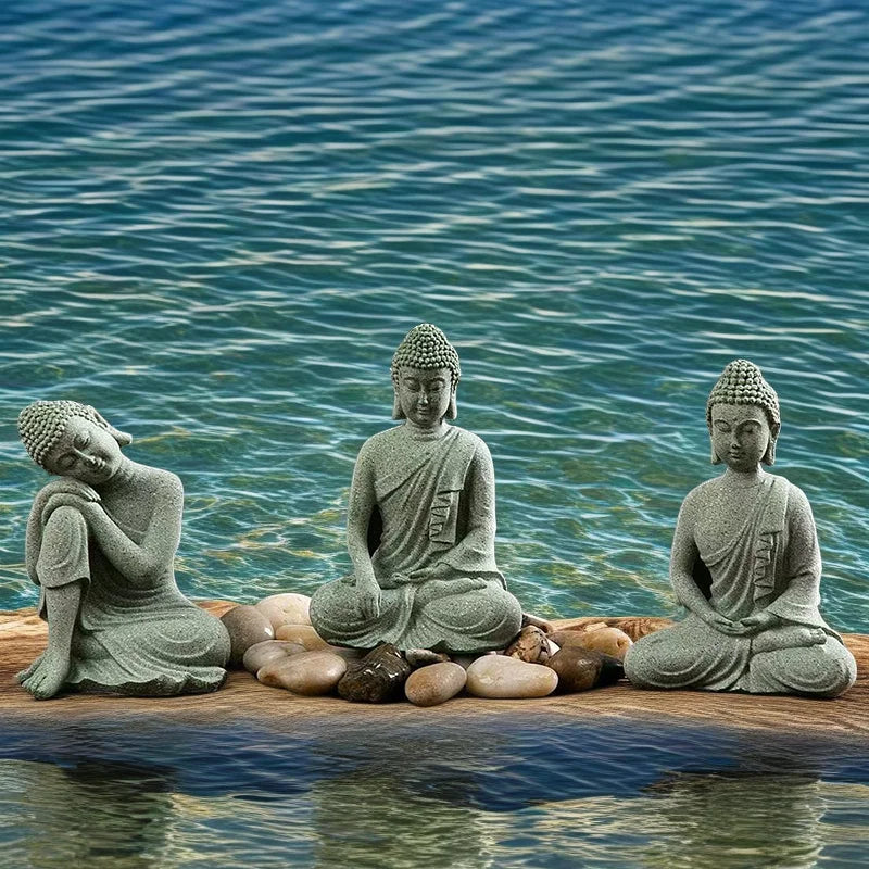 Thailand Buddha Garden Statue  Fish Tank Decoration Buddhism Figurine Desk Tablescape Decor Home Zen Statue Green Sabdstone