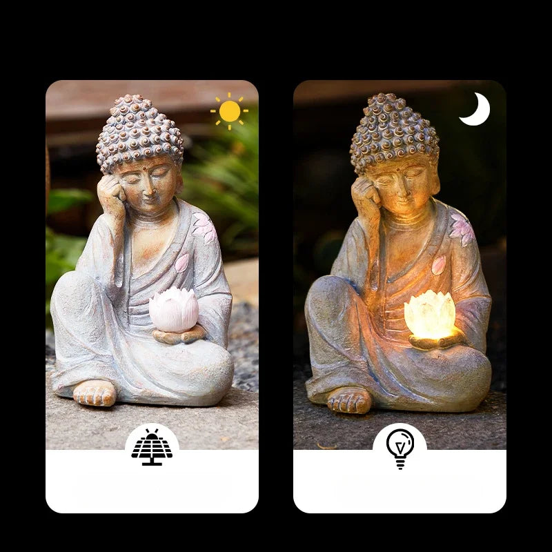 Solar Sleeping Buddha Garden Light – Outdoor Resin Statue with Warm LED Glow (30 cm)