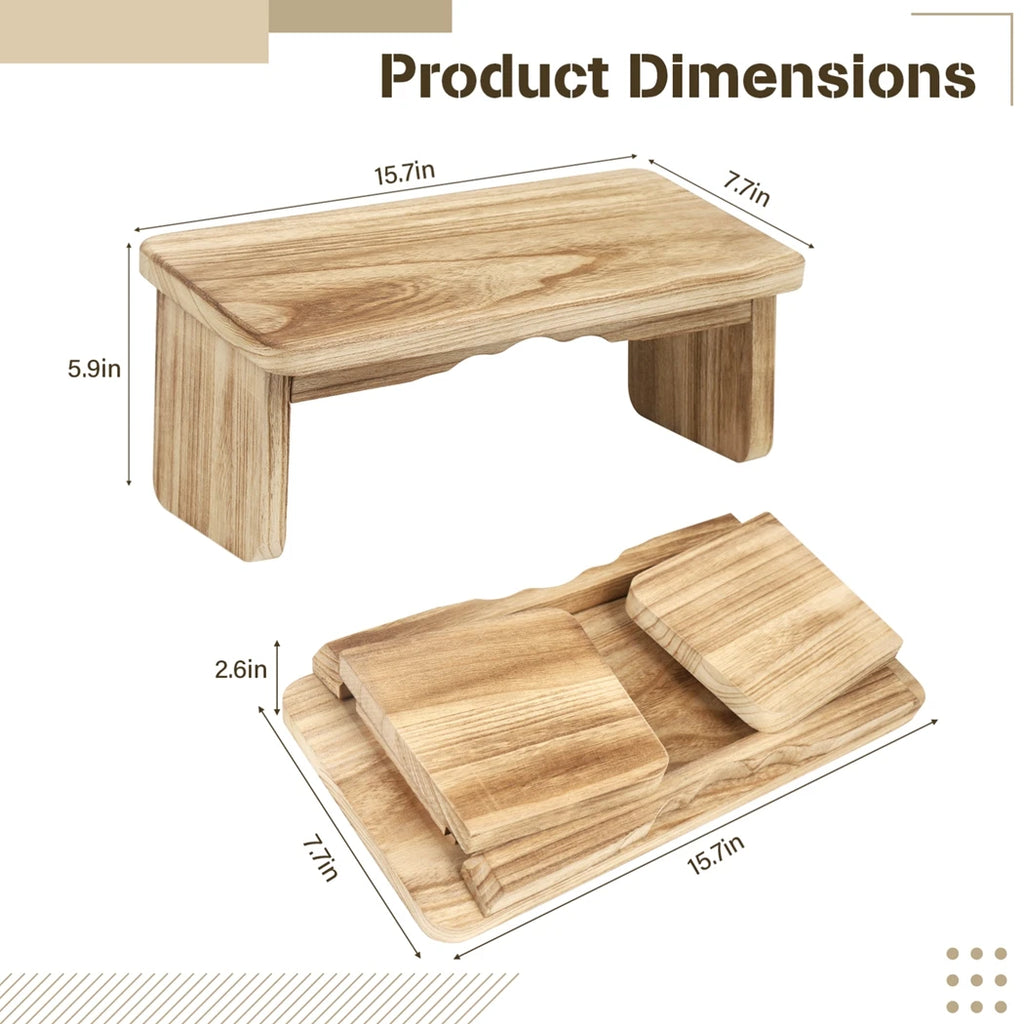 Foldable Wooden Meditation Bench – Ergonomic Yoga Kneeling Stool with Metal Hinges