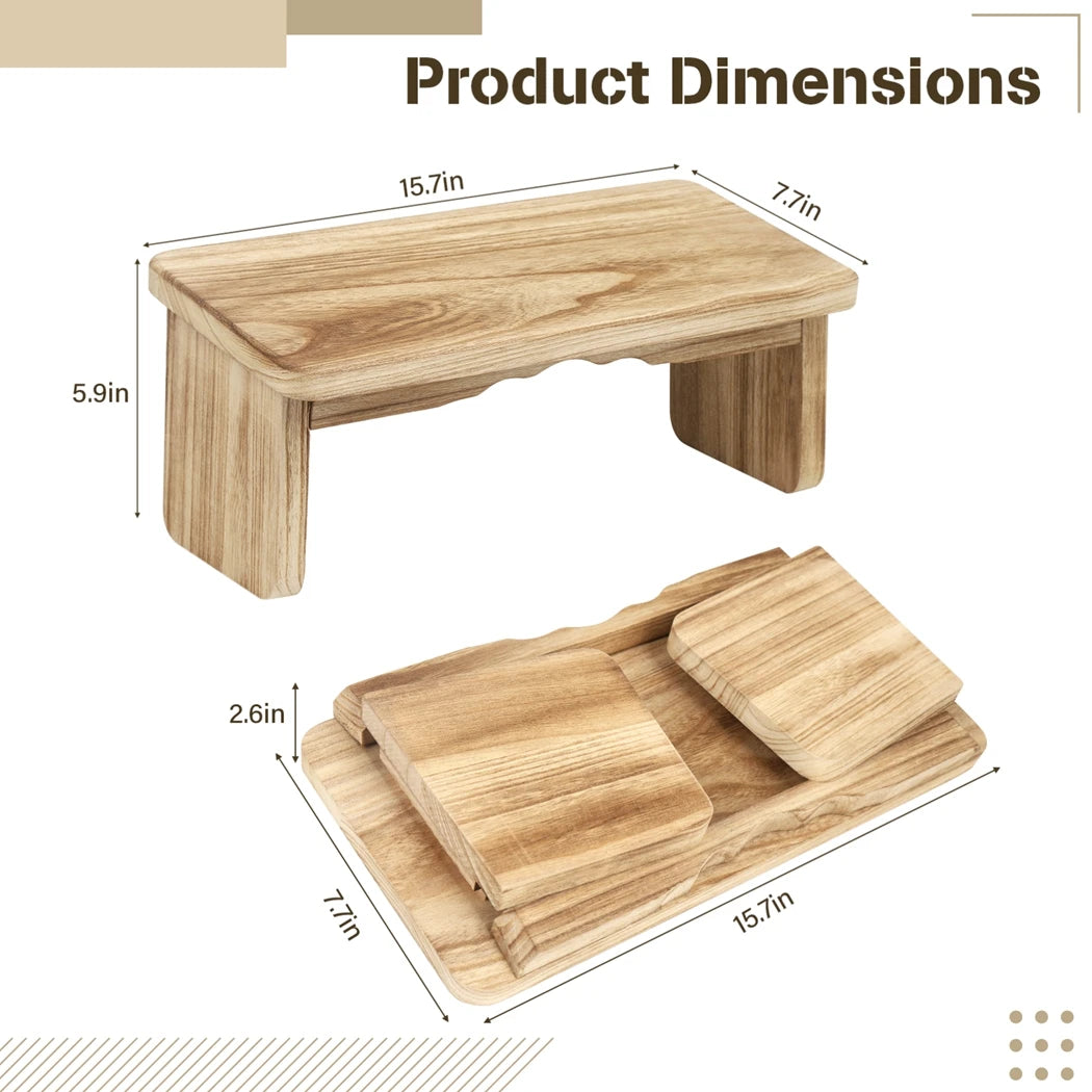 Foldable Wooden Meditation Bench – Ergonomic Yoga Kneeling Stool with Metal Hinges