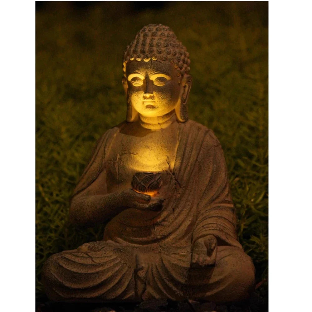 Solar-Powered Resin Buddha Statue – Outdoor & Indoor Zen Garden Light | 18×13×24 cm