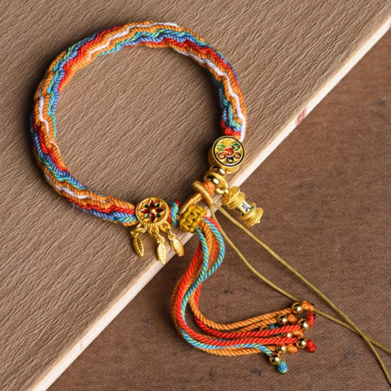Hand-woven Tibetan Style Bracelet – Green Tara & Five Blessings Amulet
