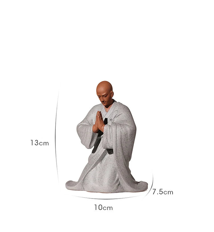 Handmade Ceramic Little Monk Blessing Statue