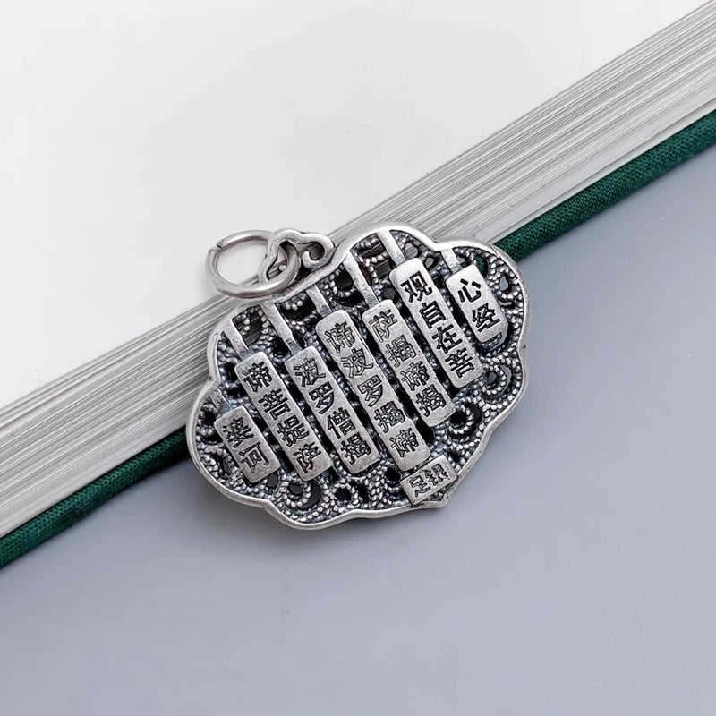Vintage Hollow Lotus Pendant Necklace – Six Character Mantra Blessing