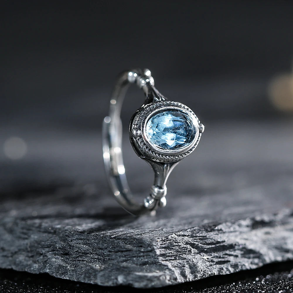 Natural Blue Topaz Ring – 925 Sterling Silver | Adjustable Unisex Gemstone Jewelry
