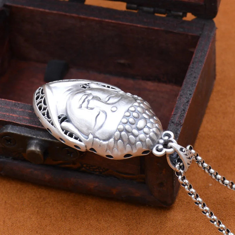 Silver Leaf Buddha Pendant Necklace