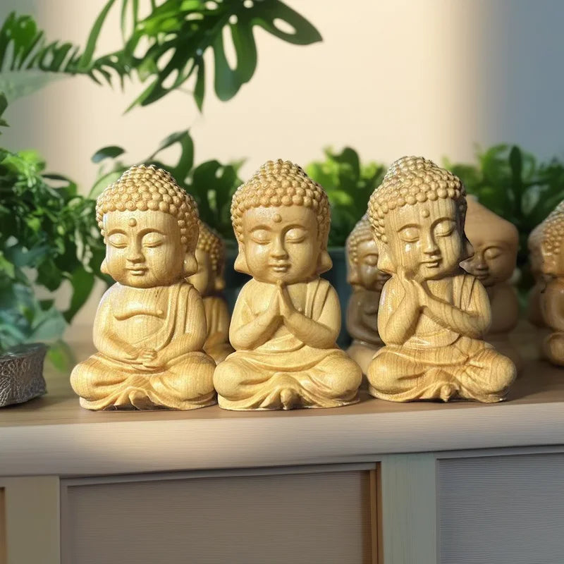 wood carving Little Tathagata sculptures Figurines wooden buddha statue the  Cute Home Room Office Wealth Luck Feng Shui Decor