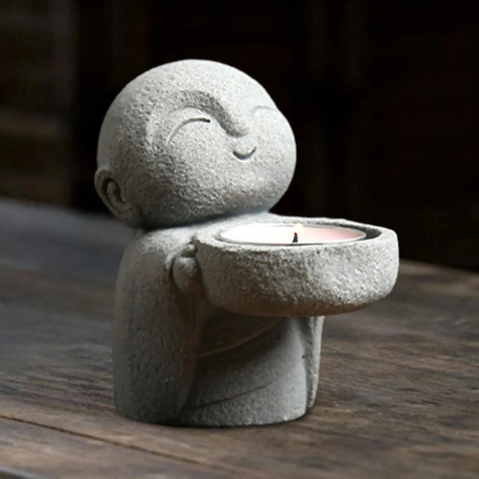 Smiling Buddha Candle Holder – Resin & Bluestone Sand Tealight Statue