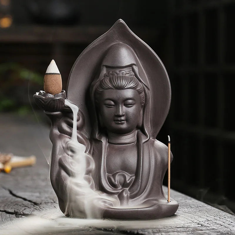Buddha Backflow Incense Burner – Purple Sand Waterfall Aromatherapy Statue