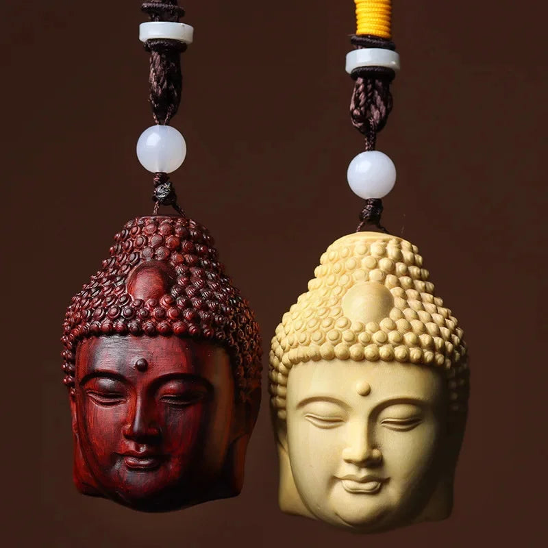 Redwood carving Buddha statue head sculptures and Figurines ，Chinese characteristic lucky pendan，Home and car decorations