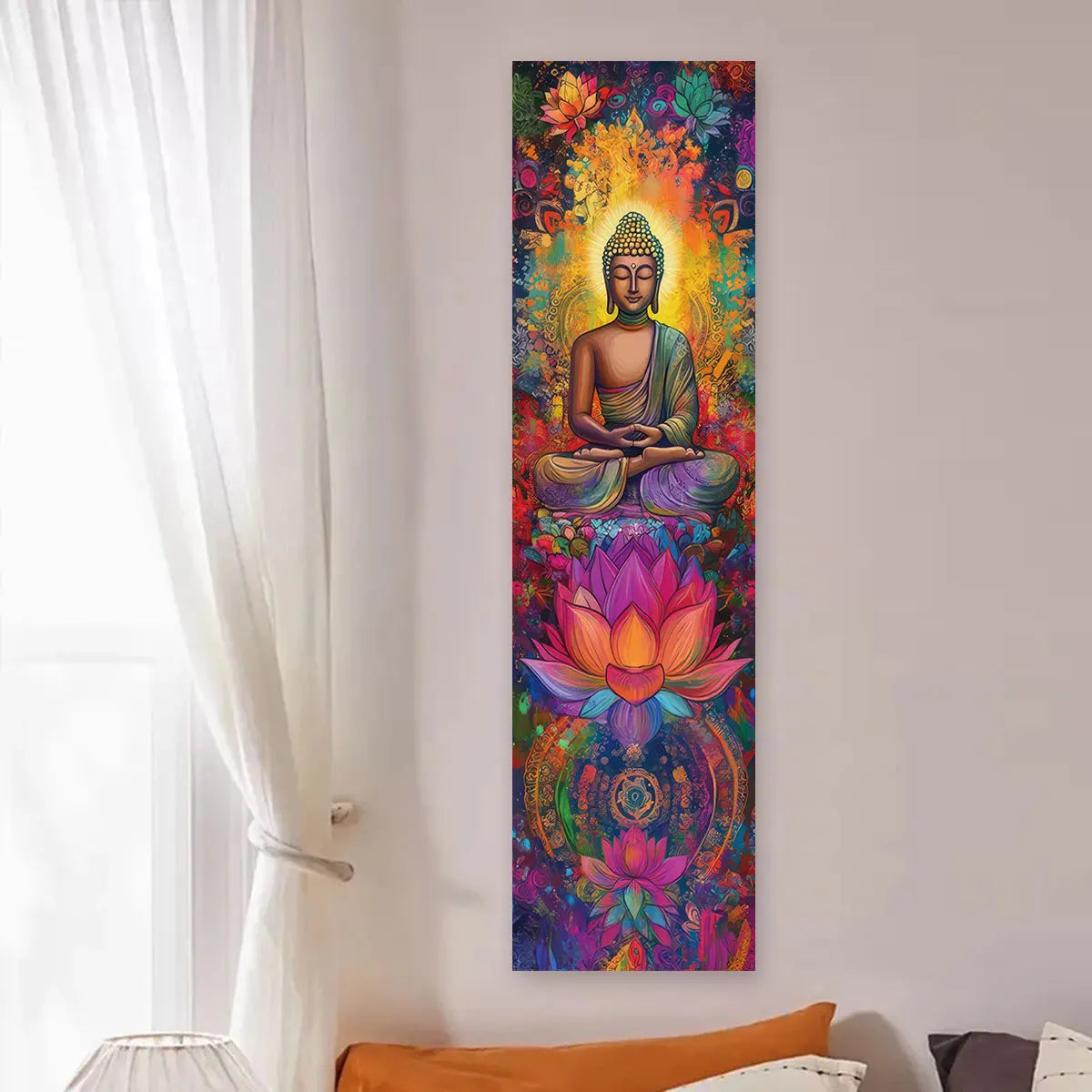 Colorful Buddha & Lotus Mandala Wall Tapestry