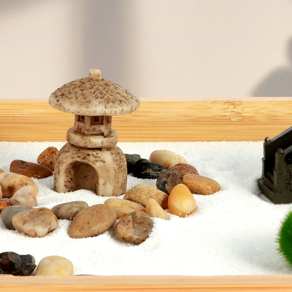 Mini Zen Garden Kit with Tree & Stone Bridge – Desktop Meditation Sand Tray