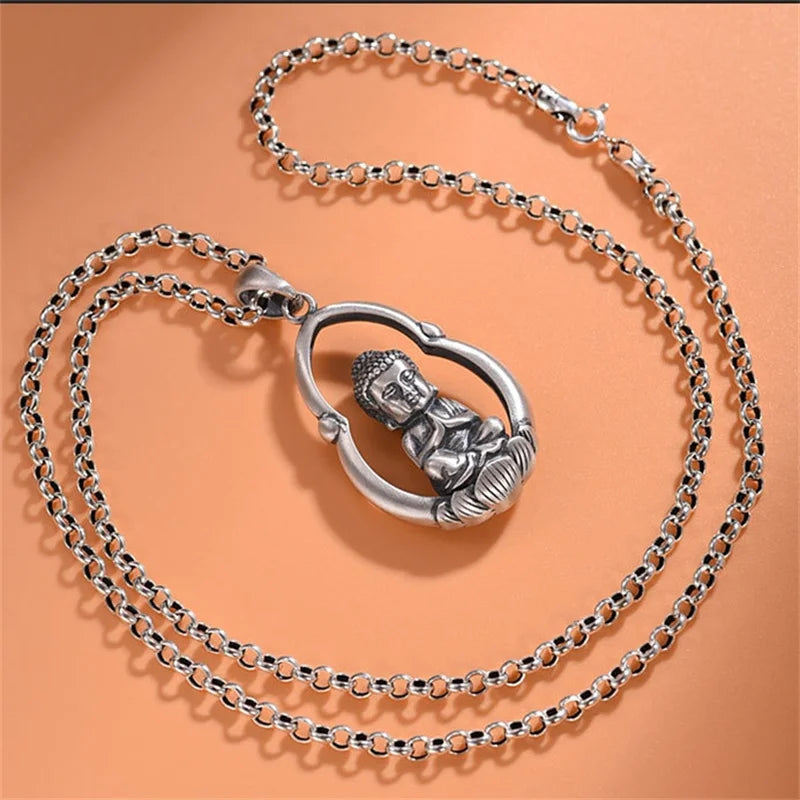 Classic Lotus Buddha Pendant Necklace – Sterling Silver Serenity & Protection