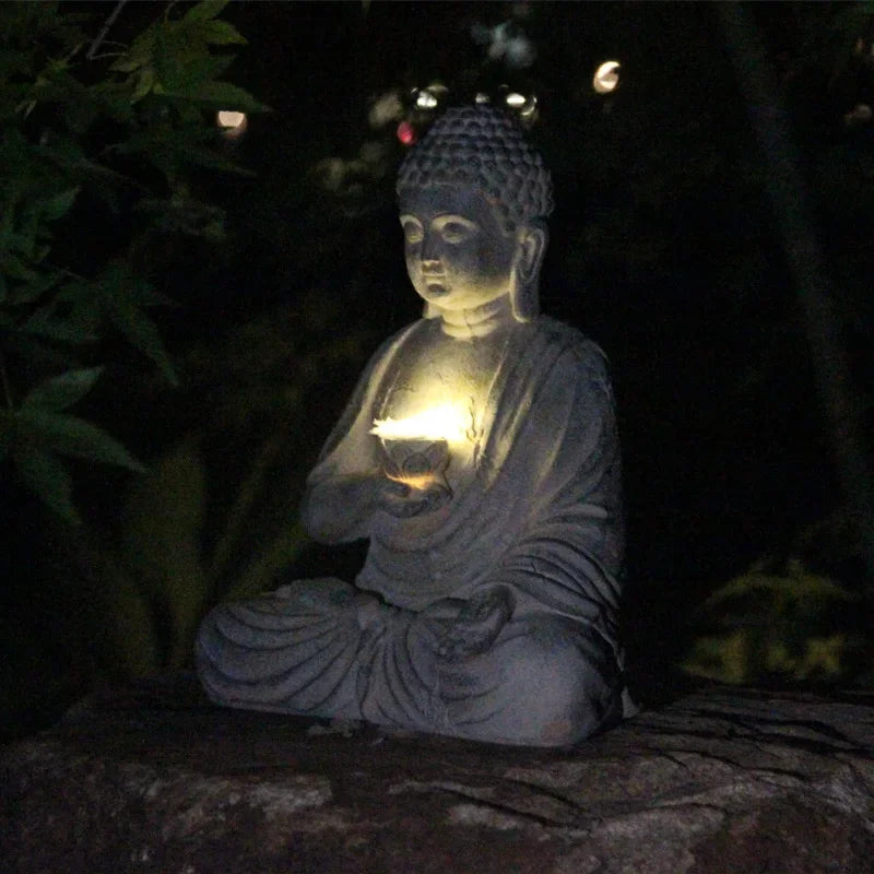 Solar-Powered Resin Buddha Statue – Outdoor & Indoor Zen Garden Light | 18×13×24 cm