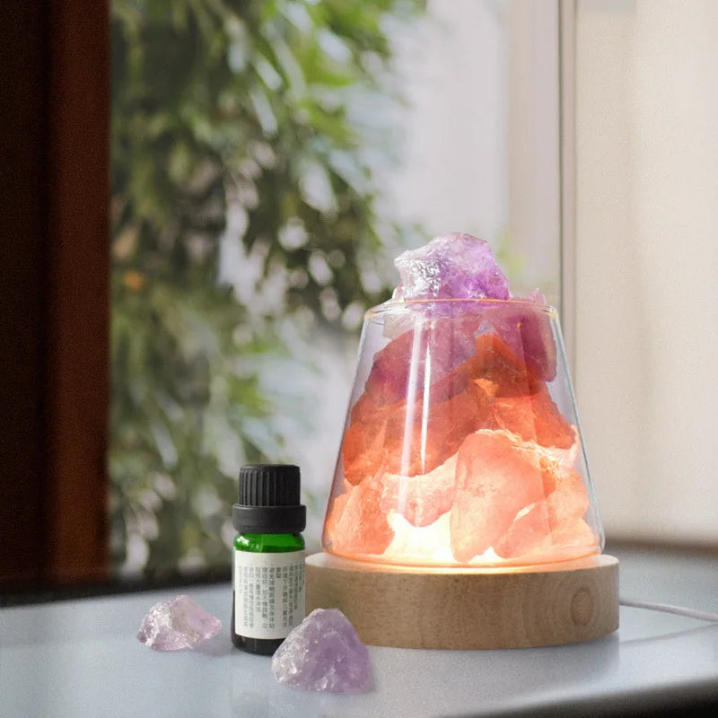 Natural Himalayan Salt Crystal Lamp with Essential Oil Diffuser – USB Rechargeable Air Purifier & Night Light
