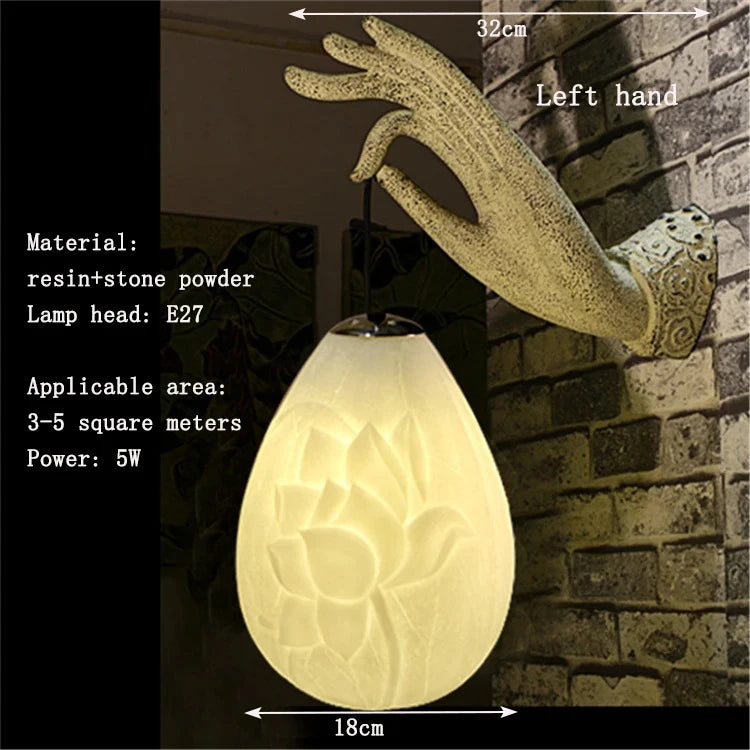 Lotus Buddha Hand Wall Lamp – Zen Inspired Decorative Lighting (Right or Left Hand)