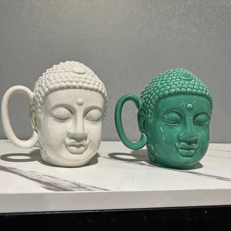 Buddha Head Mug - Ceramic Tea Cup | Mindful Meditation Coffee Mug | Spiritual Gift for Yogis, 500ML