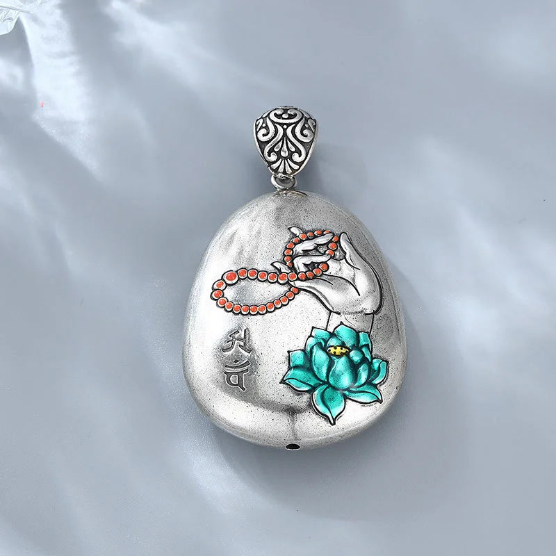 Blessing Heart Sutra Lotus Amulet Necklace – Spiritual Protection & Peace