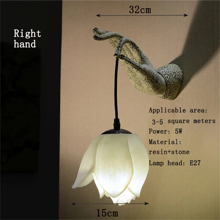 Lotus Buddha Hand Wall Lamp – Zen Inspired Decorative Lighting (Right or Left Hand)