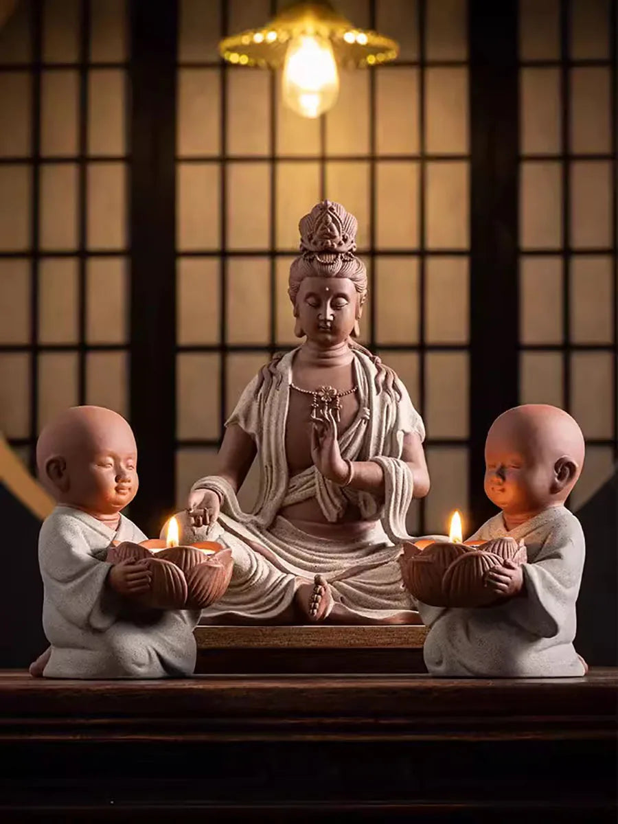 Ceramic Zen Little Monk Tealight Holder – Peaceful Meditation Candle Decor