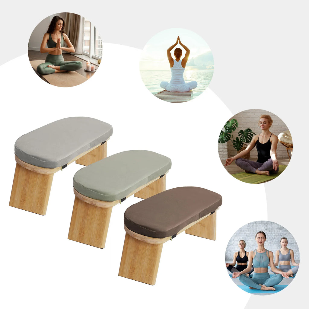 Foldable Bamboo Meditation Bench – Velvet Cushion with 5° Ergonomic Tilt & Carry Bag