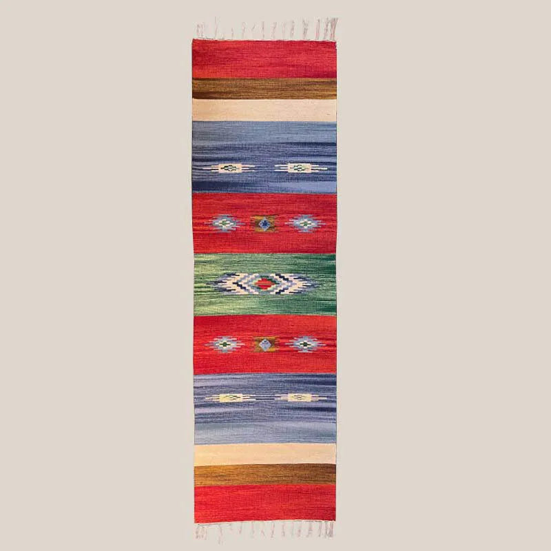 Handwoven Cotton Yoga & Meditation Mat – Extra-Long Foldable Geometric Pattern Rug