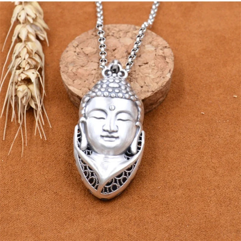 Silver Leaf Buddha Pendant Necklace