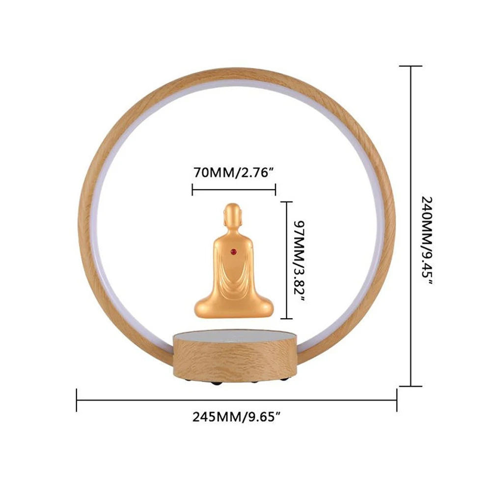 Magnetic Levitation Faceless Buddha Lamp – Gold-Plated Zen Meditation Light with Auto Rotation & Touch Control