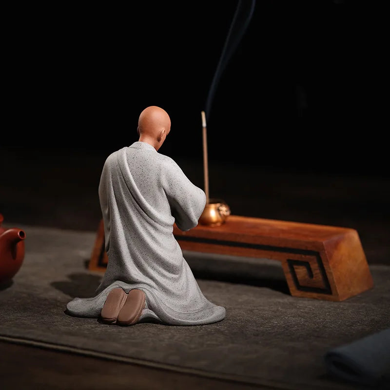 Handmade Ceramic Little Monk Blessing Statue