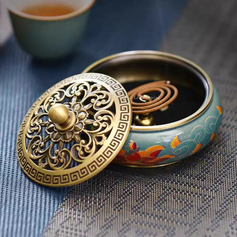Pan Incense Burner – Painted Copper Flat-Bottom Stove for Pan, Stick & Cone Incense