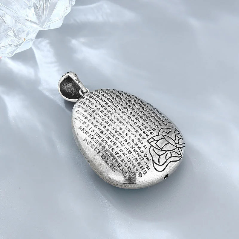 Blessing Heart Sutra Lotus Amulet Necklace – Spiritual Protection & Peace