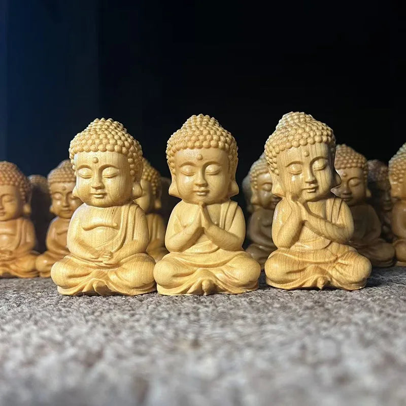 wood carving Little Tathagata sculptures Figurines wooden buddha statue the  Cute Home Room Office Wealth Luck Feng Shui Decor