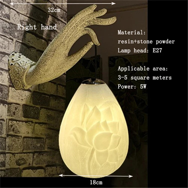 Lotus Buddha Hand Wall Lamp – Zen Inspired Decorative Lighting (Right or Left Hand)