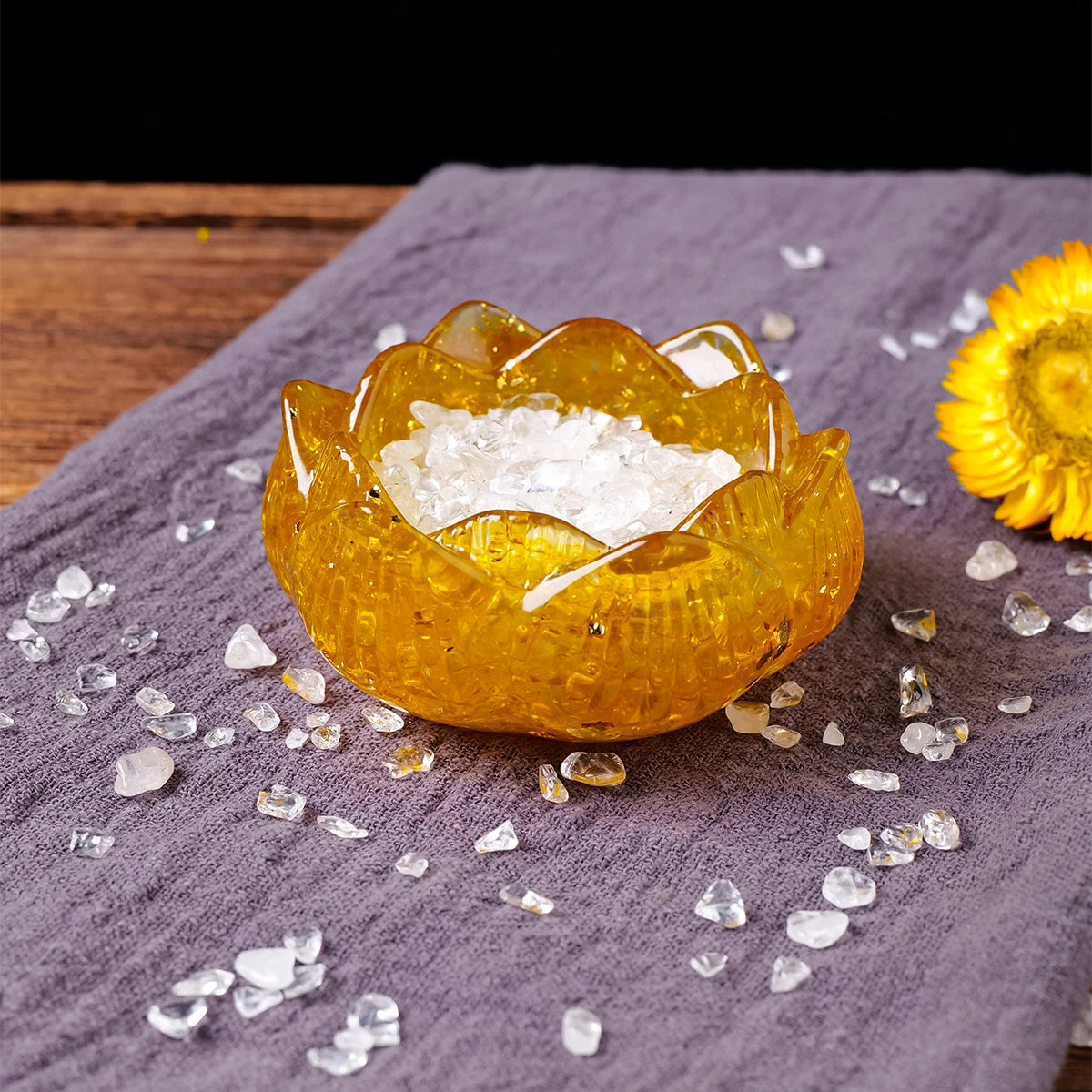 Natural Crystal Lotus Flower Base – Gemstone Candle or Sphere Holder