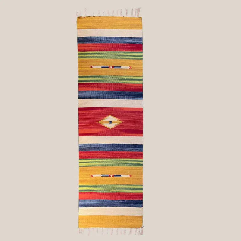 Handwoven Cotton Yoga & Meditation Mat – Extra-Long Foldable Geometric Pattern Rug
