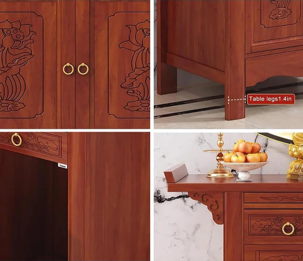 Buddha Altar Table – Bamboo Personal Shrine Cabinet with Drawers & Display Shelf