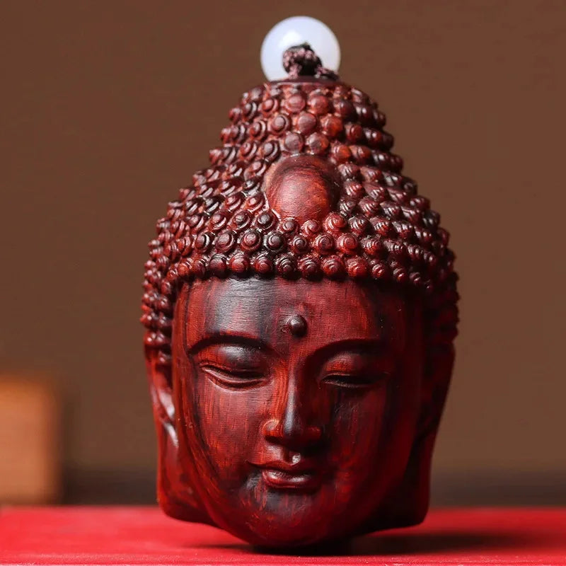 Redwood carving Buddha statue head sculptures and Figurines ，Chinese characteristic lucky pendan，Home and car decorations