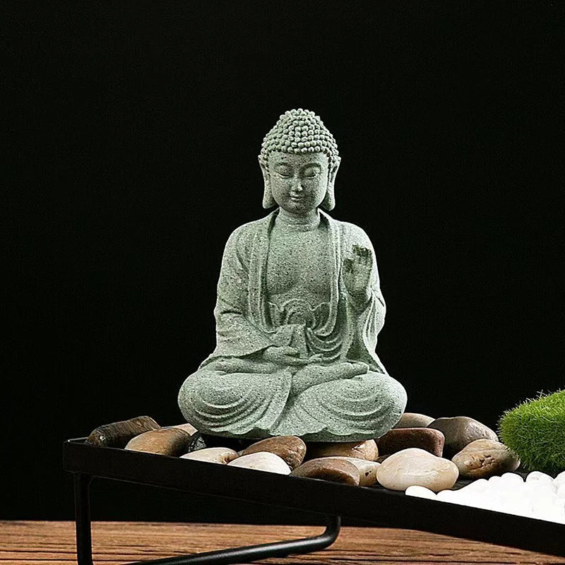 Thailand Buddha Garden Statue  Fish Tank Decoration Buddhism Figurine Desk Tablescape Decor Home Zen Statue Green Sabdstone