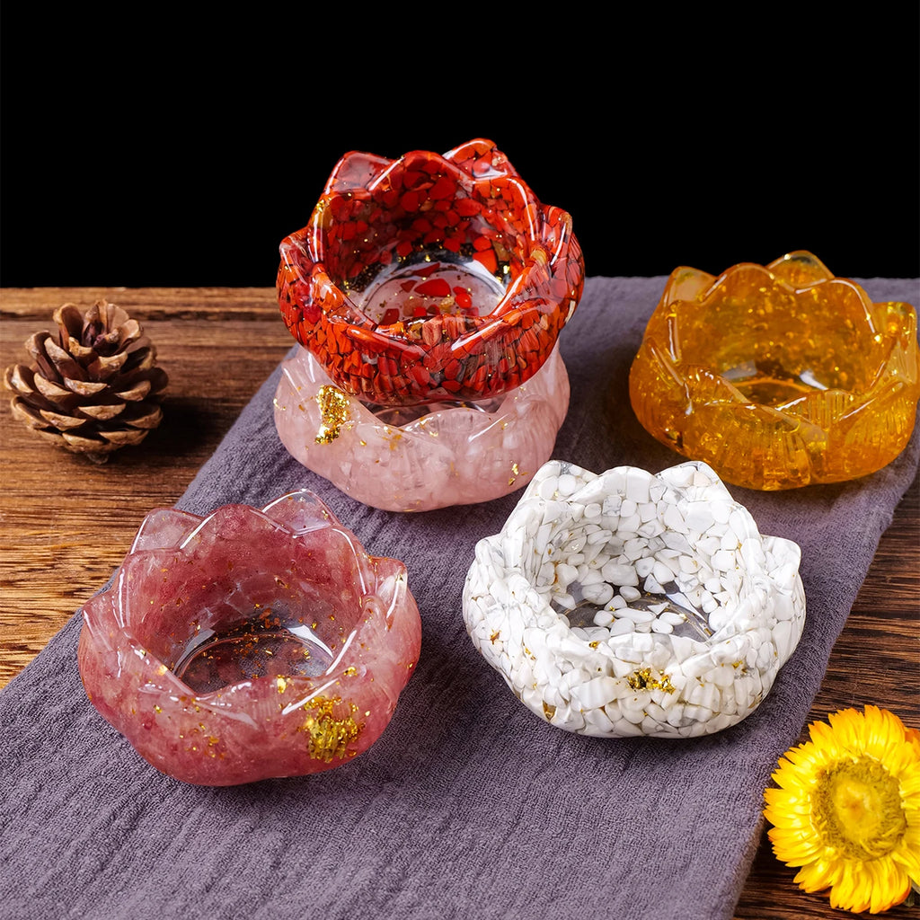 Natural Crystal Lotus Flower Base – Gemstone Candle or Sphere Holder