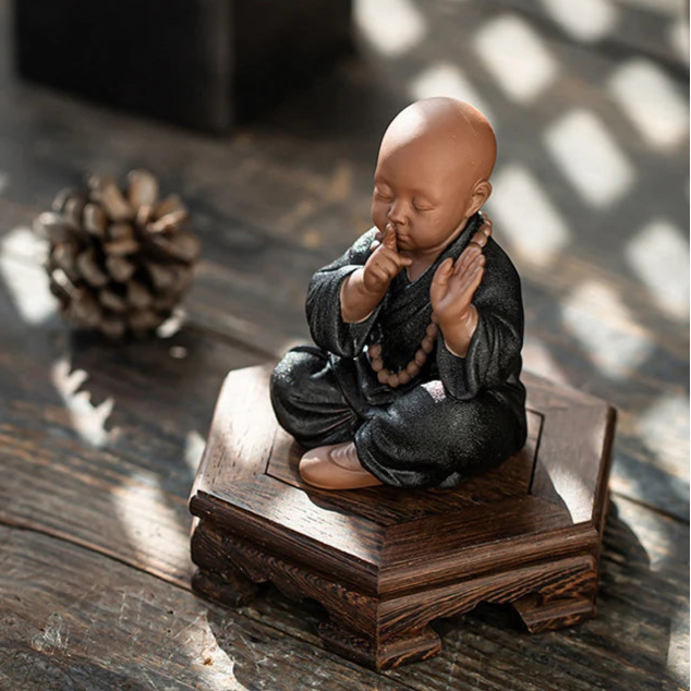 Four Little Monk Ceramic Statues – See No Evil, Hear No Evil, Speak No Evil & Prayer for Blessings