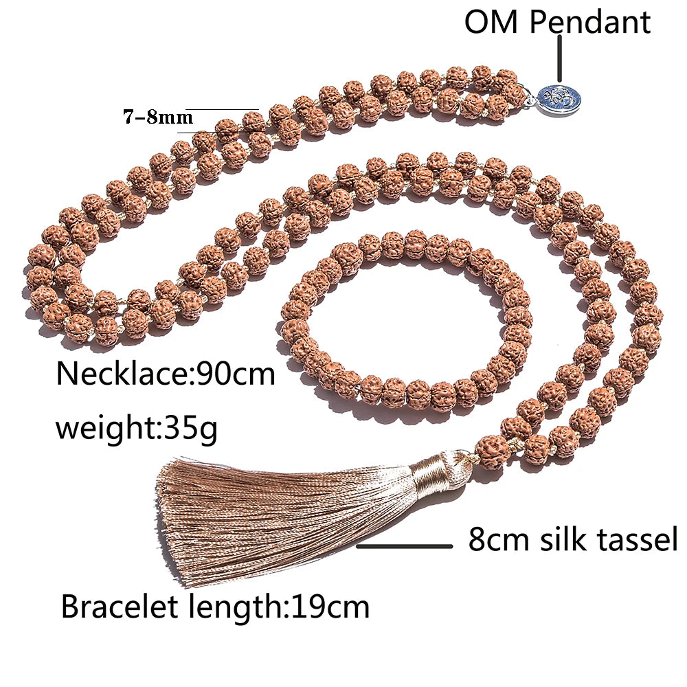 Natural Rudraksha 108 Beads Mala – Hand-Knotted Yoga & Meditation Necklace with Tassel