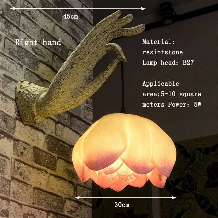 Lotus Buddha Hand Wall Lamp – Zen Inspired Decorative Lighting (Right or Left Hand)