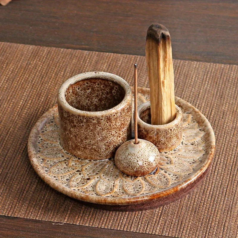 4-in-1 Ceramic Palo Santo &amp; Incense Holder – Meditation & Home Décor Tray