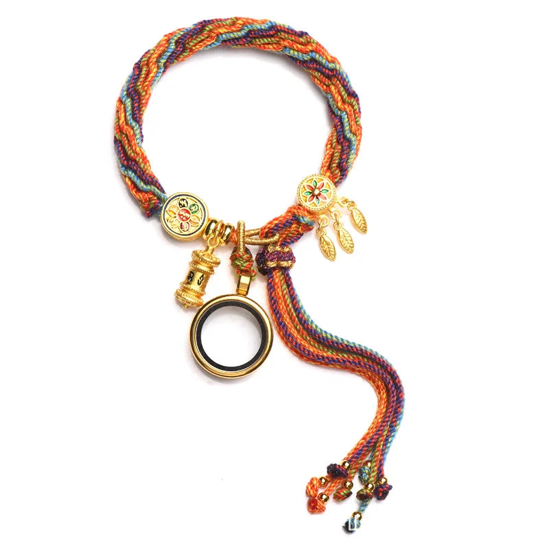 Hand-woven Tibetan Style Bracelet – Green Tara & Five Blessings Amulet