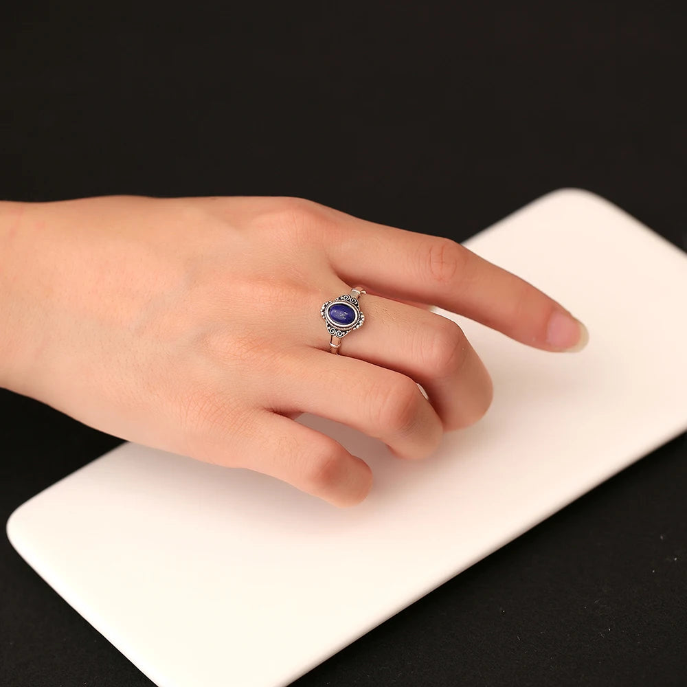 Blue Lapis Lazuli Ring – 925 Sterling Silver | Adjustable Unisex Spiritual Jewelry