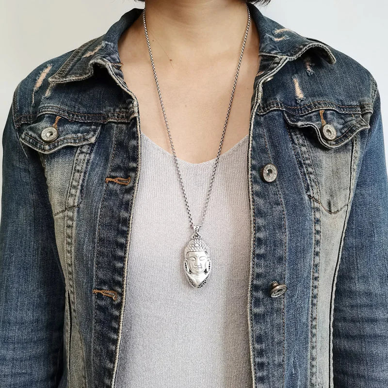 Silver Leaf Buddha Pendant Necklace